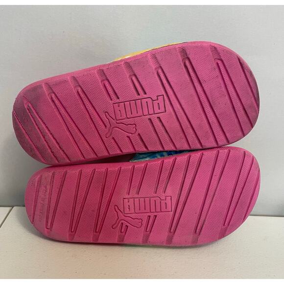 PUMA girls size 2 pink slide tie dye swirl color yellow blue slipper flip flop - Picture 9 of 9